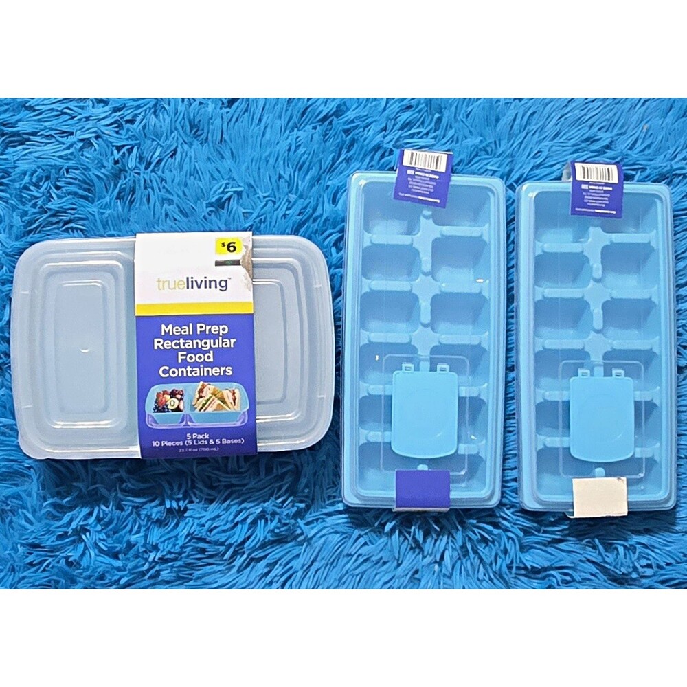 True Living Bundle- Meal Prep 5pk Containers & 2ct Plastic Ice Cube Trays w/Lid